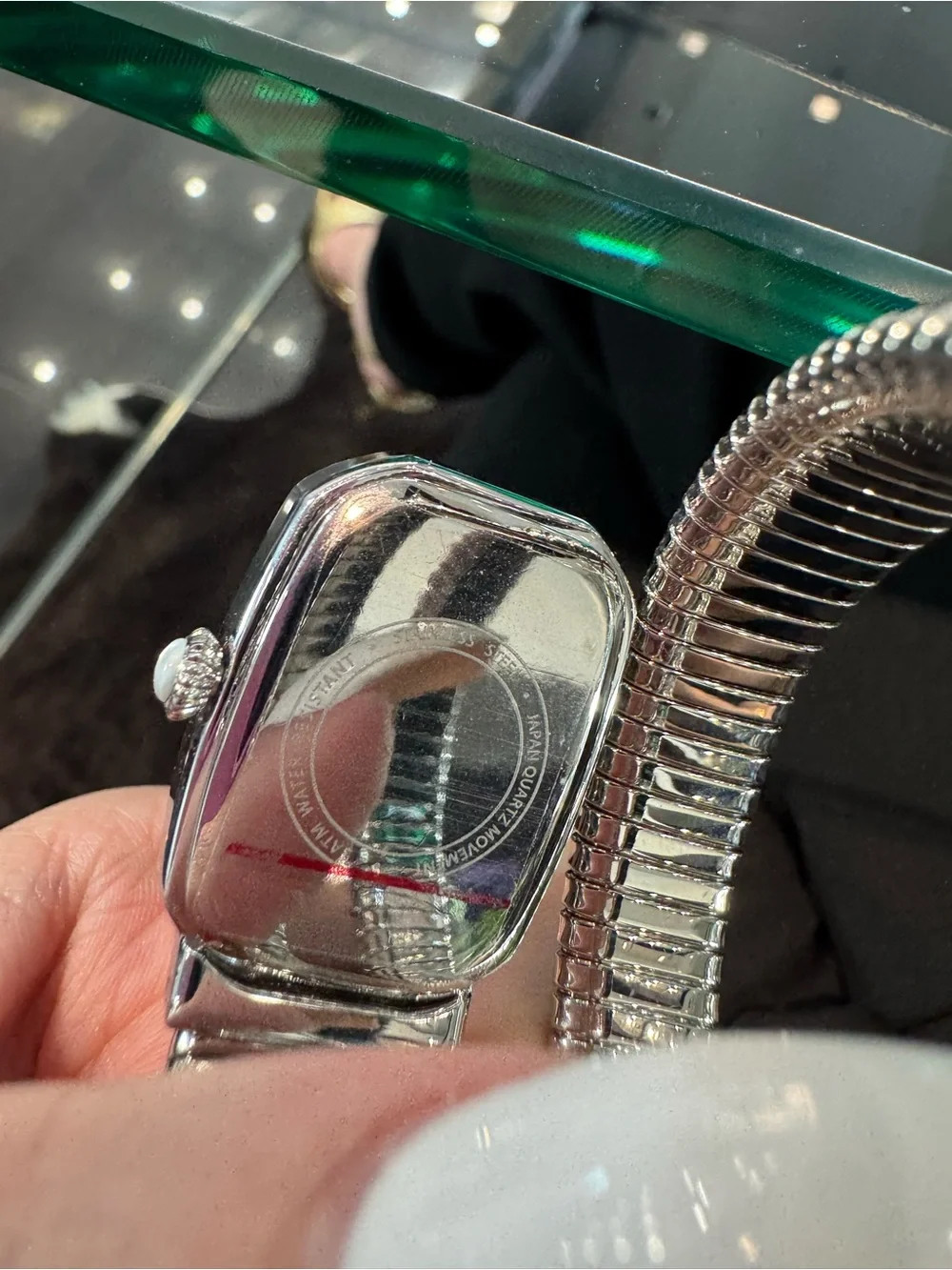 Colleen Lopez Silvertone Gemstone Dial Tubogas Coil Bracelet Watch